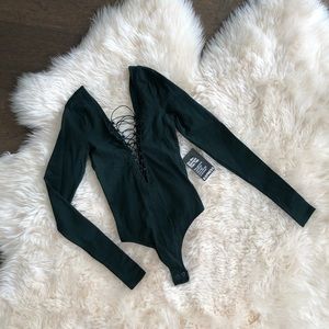[NWT] Express Lace-Up Thong Bodysuit